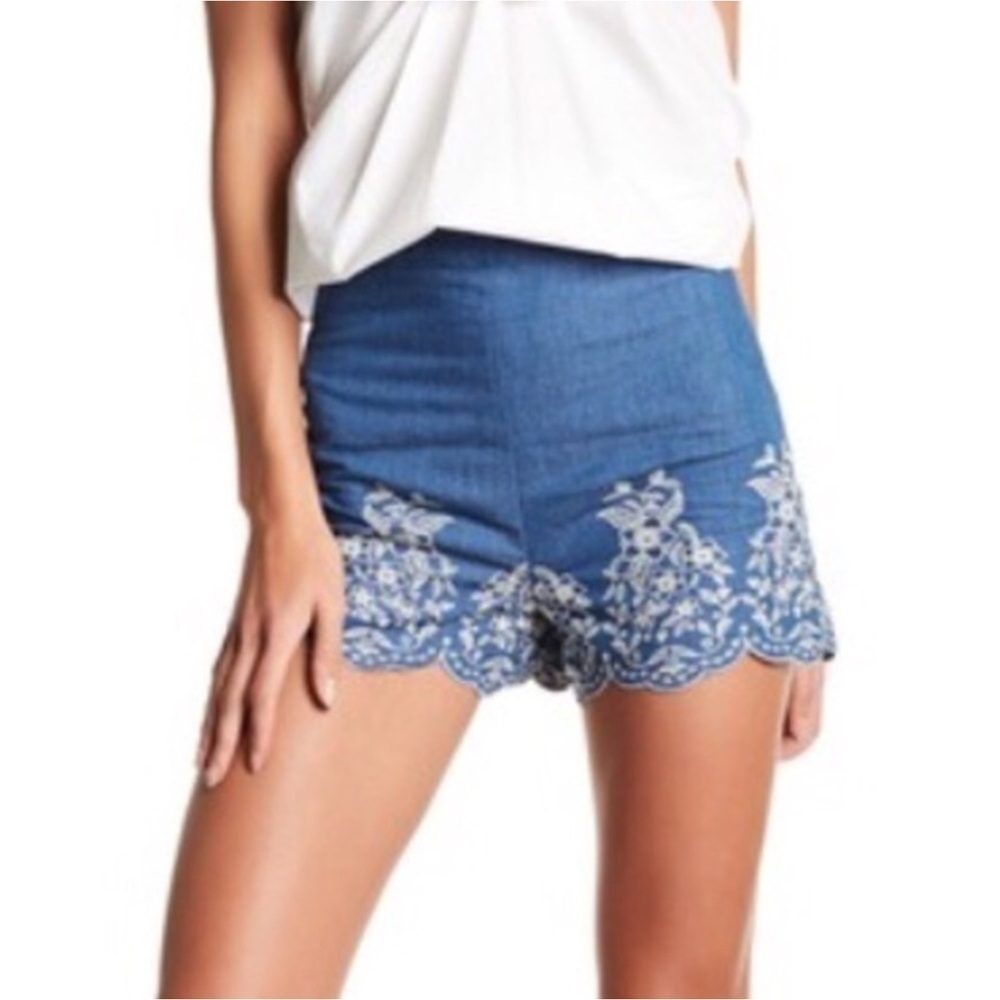 J.O.A Embroidered High Waisted Shorts